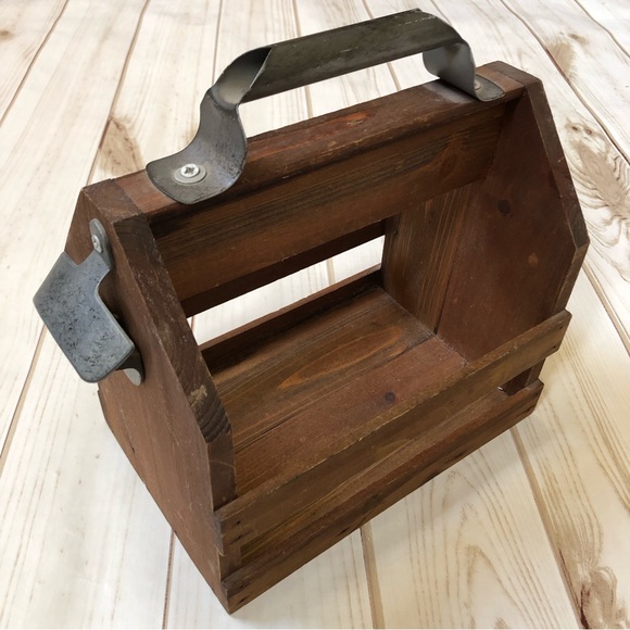 6 bottle wooden beer bottle caddy with opener - Picture 1 of 9